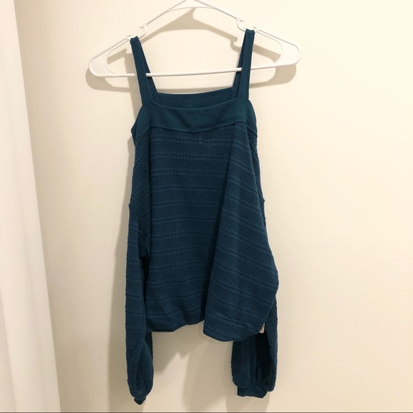 NWT Free People Sistine Cold Shoulders Hacci Sweater Top - Turquoise Size XS - Picture 6 of 10
